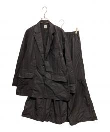 earthy（アーシー）の古着「レザーナイロンBIGテーラードジャケット/レザーナイロンティアードスカート セットアップ」｜ブラック