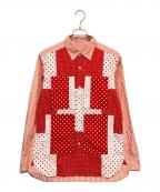 GANRYUガンリュウ）の古着「パッチワークドットシャツ」｜レッド