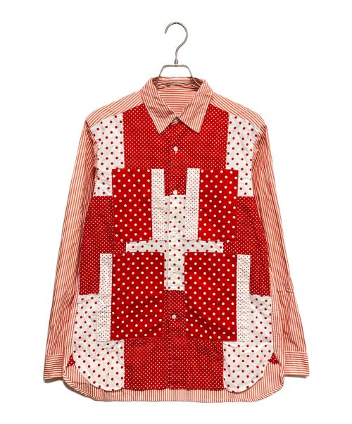 GANRYU（ガンリュウ）GANRYU (ガンリュウ) パッチワークドットシャツ レッド サイズ:Ｌの古着・服飾アイテム