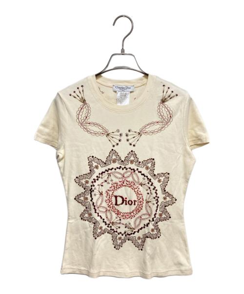 Christian Dior（クリスチャン ディオール）Christian Dior (クリスチャン ディオール) スパンコール刺繍Tシャツ アイボリー サイズ:40の古着・服飾アイテム