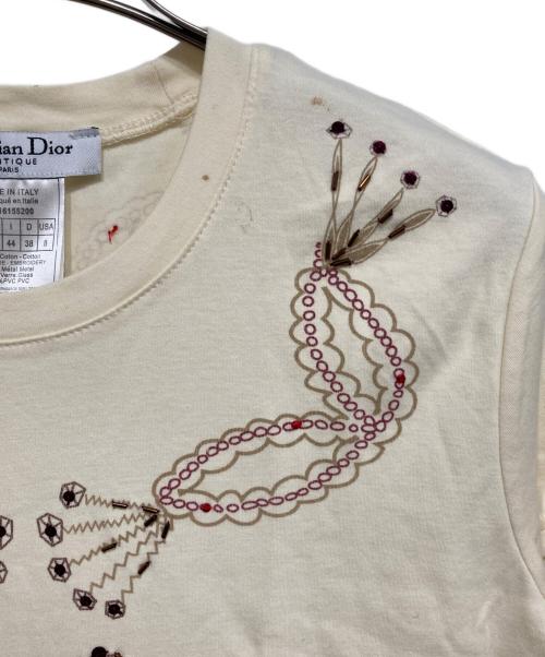 Christian Dior（クリスチャン ディオール）Christian Dior (クリスチャン ディオール) スパンコール刺繍Tシャツ アイボリー サイズ:40の古着・服飾アイテム