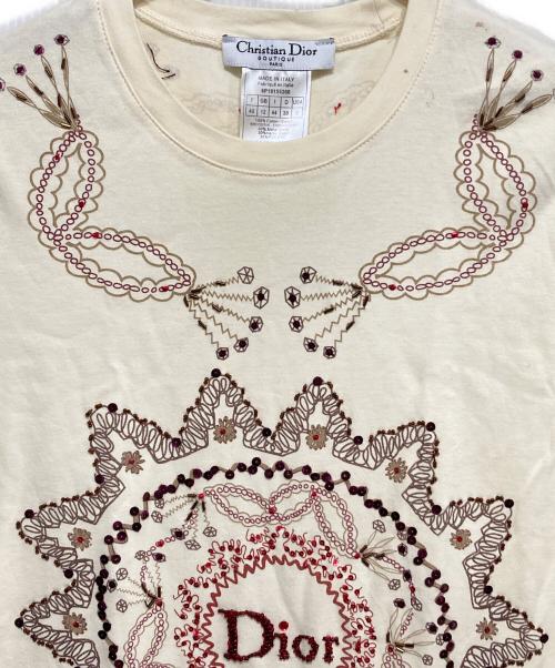 Christian Dior（クリスチャン ディオール）Christian Dior (クリスチャン ディオール) スパンコール刺繍Tシャツ アイボリー サイズ:40の古着・服飾アイテム