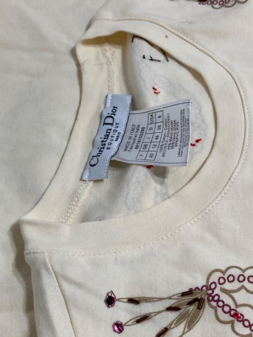 Christian Dior（クリスチャン ディオール）Christian Dior (クリスチャン ディオール) スパンコール刺繍Tシャツ アイボリー サイズ:40の古着・服飾アイテム