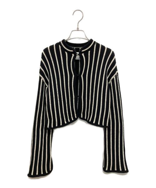 Ameri（アメリ）AMERI (アメリ) STRIPE SHORT KNIT CARDIGAN ブラック サイズ:Fの古着・服飾アイテム