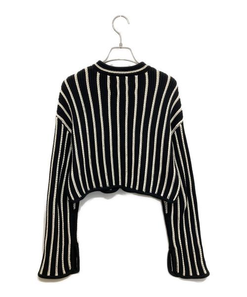 Ameri（アメリ）AMERI (アメリ) STRIPE SHORT KNIT CARDIGAN ブラック サイズ:Fの古着・服飾アイテム