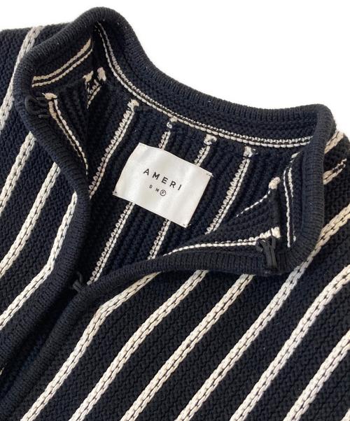 Ameri（アメリ）AMERI (アメリ) STRIPE SHORT KNIT CARDIGAN ブラック サイズ:Fの古着・服飾アイテム