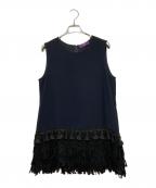 Y'sワイズ）の古着「ノースリーブタッセルブラウス」｜ブラック×ネイビー