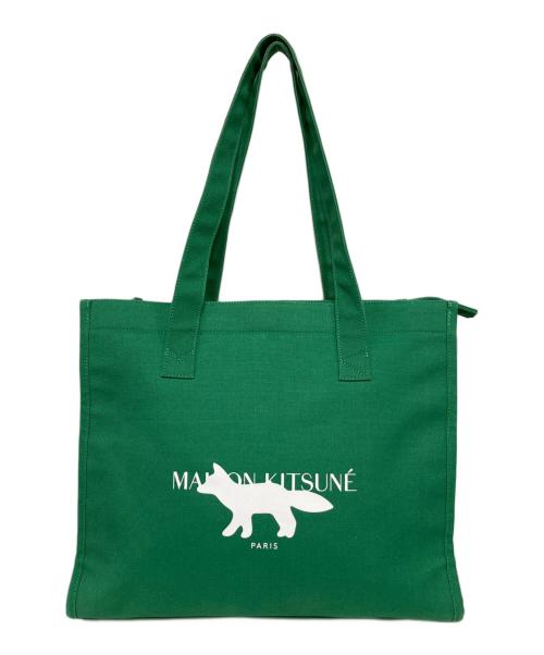 maison kitsune（メゾンキツネ）maison kitsune (メゾンキツネ) コットンキャンバスフォックストートバッグ グリーンの古着・服飾アイテム