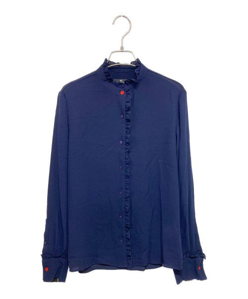 PS Paul Smith（ＰＳポールスミス）PS Paul Smith (ＰＳポールスミス) ノーカラーブラウス ネイビー サイズ:40の古着・服飾アイテム