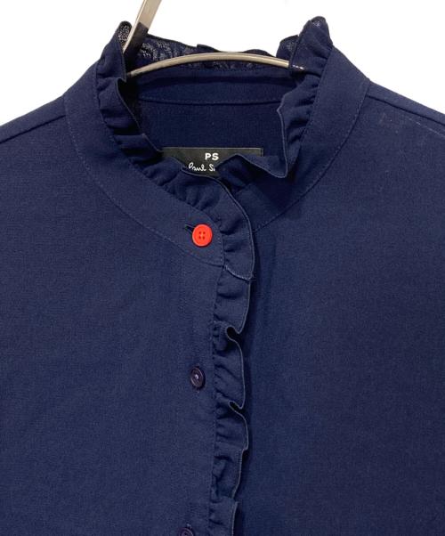 PS Paul Smith（ＰＳポールスミス）PS Paul Smith (ＰＳポールスミス) ノーカラーブラウス ネイビー サイズ:40の古着・服飾アイテム
