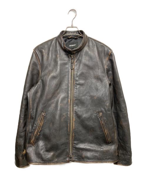 AVIREX（アヴィレックス）AVIREX (アヴィレックス) AGED LEATHER SINGLE RIDERS ブラウン サイズ:2XLの古着・服飾アイテム