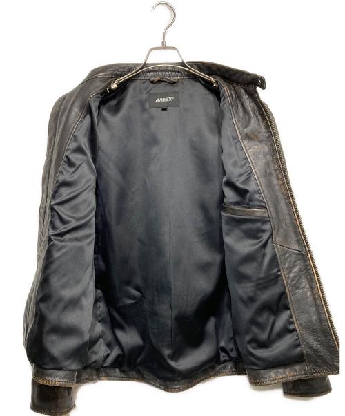 AVIREX（アヴィレックス）AVIREX (アヴィレックス) AGED LEATHER SINGLE RIDERS ブラウン サイズ:2XLの古着・服飾アイテム
