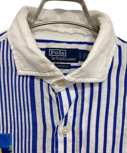 POLO RALPH LAUREN（ポロ・ラルフローレン）POLO RALPH LAUREN (ポロ・ラルフローレン) パッチワークリネンシャツ ホワイト×ブルー サイズ:Lの古着・服飾アイテム