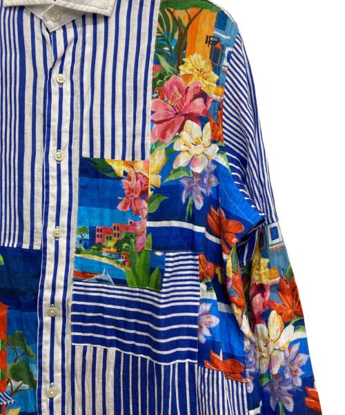 POLO RALPH LAUREN（ポロ・ラルフローレン）POLO RALPH LAUREN (ポロ・ラルフローレン) パッチワークリネンシャツ ホワイト×ブルー サイズ:Lの古着・服飾アイテム
