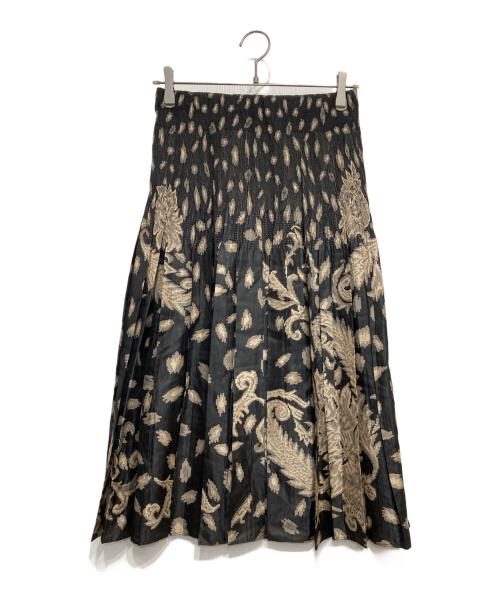 HaaT（ハート）HaaT (ハート) 総柄シルクストレッチスカート ベージュ×ブラック サイズ:2の古着・服飾アイテム