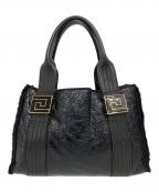 GIANNI VERSACEジャンニ・ヴェルサーチ）の古着「レザーコンビハンドバッグ」｜ゴールド×ブラック