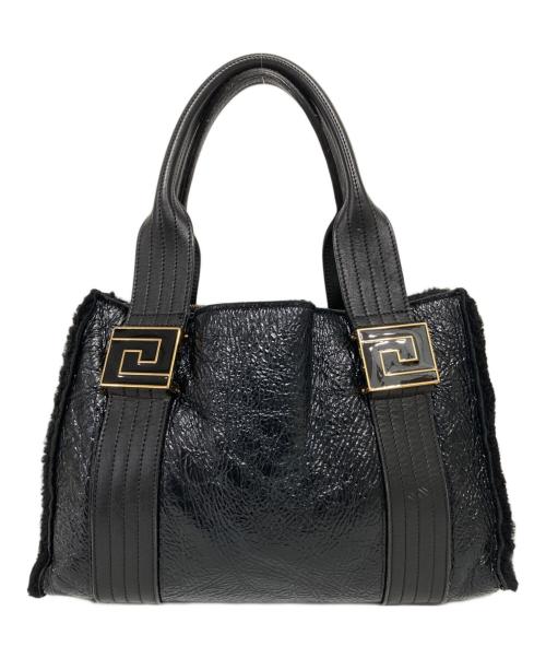 GIANNI VERSACE（ジャンニ・ヴェルサーチ）GIANNI VERSACE (ジャンニ・ヴェルサーチ) レザーコンビハンドバッグ ゴールド×ブラックの古着・服飾アイテム