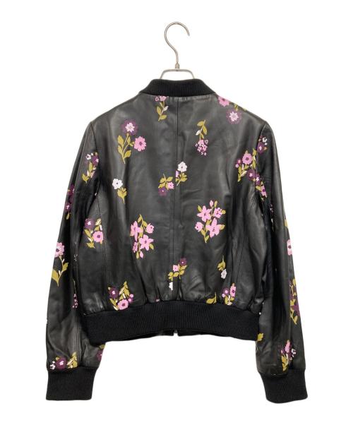 Kate Spade（ケイトスペード）Kate Spade (ケイトスペード) ラムレザーフラワープリントブルゾン ラベンダー×ブラック サイズ:Mの古着・服飾アイテム