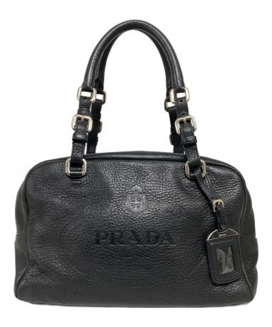 中古・古着通販】PRADA (プラダ) レザーロゴハンドバッグ ブラック