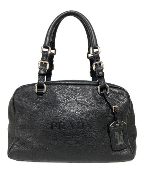 PRADA（プラダ）PRADA (プラダ) レザーロゴハンドバッグ ブラックの古着・服飾アイテム