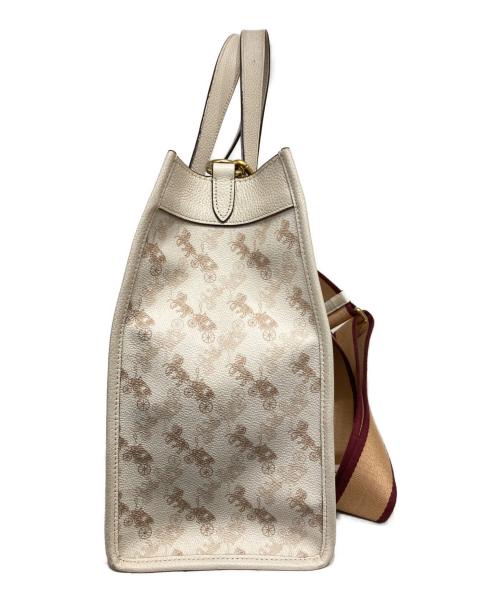 COACH（コーチ）COACH (コーチ) ホース＆キャリッジ コーティングキャンバス レザーバッグ ベージュ×アイボリーの古着・服飾アイテム