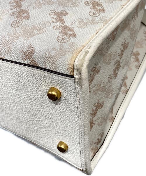 COACH（コーチ）COACH (コーチ) ホース＆キャリッジ コーティングキャンバス レザーバッグ ベージュ×アイボリーの古着・服飾アイテム