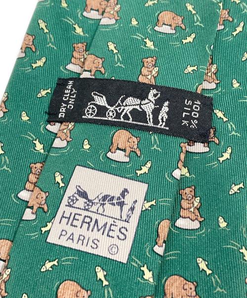 HERMES（エルメス）HERMES (エルメス) アニマルプリントネクタイ ベージュ×グリーン サイズ:-の古着・服飾アイテム