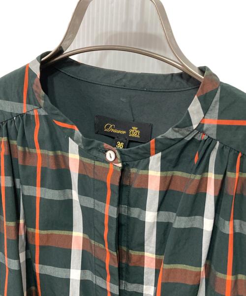 DRAWER（ドゥロワー）DRAWER (ドゥロワー) マドラスチェックブラウス グリーン サイズ:36の古着・服飾アイテム