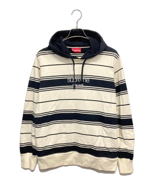 SUPREME（シュプリーム）Supreme (シュプリーム) クラシックロゴボーダーパーカー ホワイト×ブラック サイズ:Mediumの古着・服飾アイテム