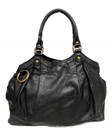 中古・古着通販】GUCCI (グッチ) レザースキーハンドバッグ ブラック