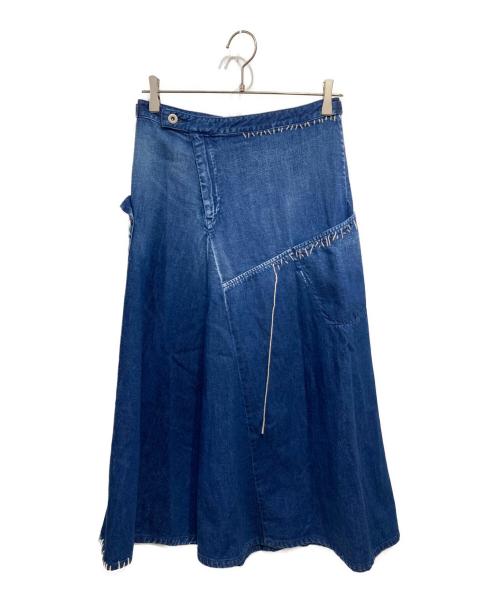 Y's（ワイズ）Y's (ワイズ) SPOTTED DENIM FLARE SKIRT WITH GUSSET インディゴ サイズ:2の古着・服飾アイテム