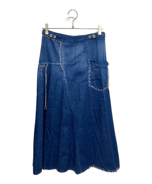 Y's（ワイズ）Y's (ワイズ) SPOTTED DENIM FLARE SKIRT WITH GUSSET インディゴ サイズ:2の古着・服飾アイテム