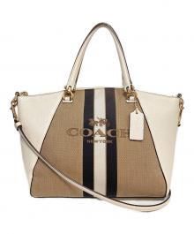 COACH（コーチ）の古着「ホース&キャリッジ ストライプ 2way サッチェルバッグ」｜ブラウン