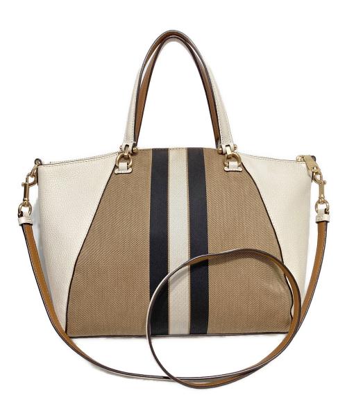 COACH（コーチ）COACH (コーチ) ホース&キャリッジ ストライプ 2way サッチェルバッグ ブラウンの古着・服飾アイテム