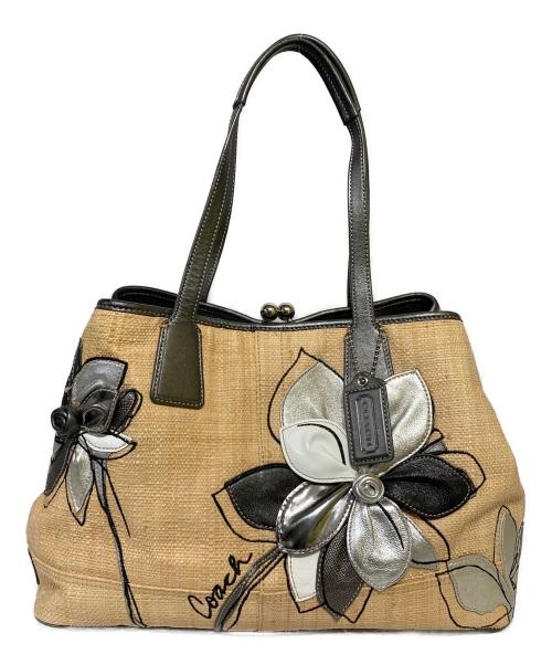 COACH（コーチ）COACH (コーチ) フローラル ストロー キャリーオール ベージュの古着・服飾アイテム