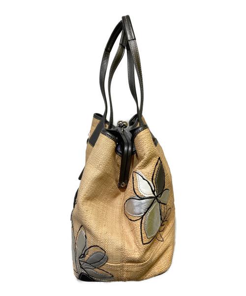 COACH（コーチ）COACH (コーチ) フローラル ストロー キャリーオール ベージュの古着・服飾アイテム