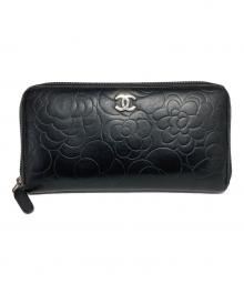 CHANEL（シャネル）の古着「カメリアラウンドファスナー財布」｜ブラック