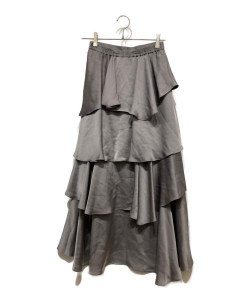 FRAY ID（フレイ アイディー）FRAY ID (フレイ アイディー) サテンランダムティアードスカート グレーの古着・服飾アイテム