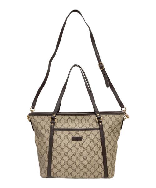 GUCCI（グッチ）GUCCI (グッチ) GGスプリーム 2WAYトートバッグ ブラウンの古着・服飾アイテム