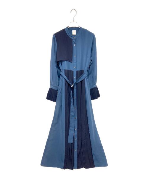 HARE（ハレ）HARE (ハレ) アシンメトリー配色プリーツワンピース ネイビー×ブルー サイズ:Ｆの古着・服飾アイテム
