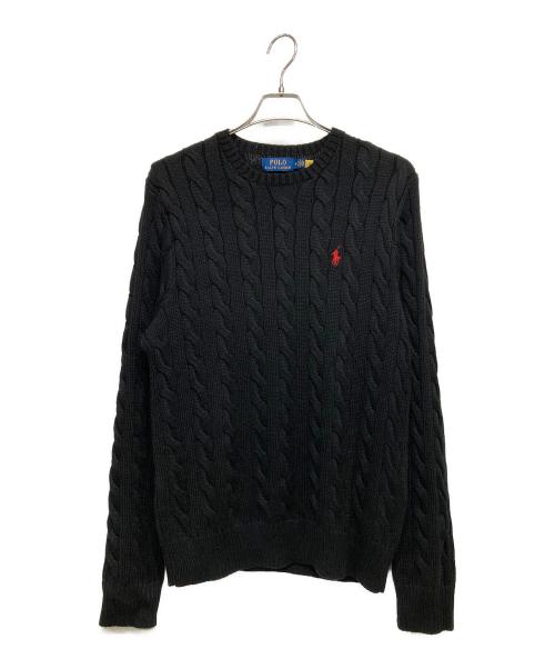 POLO RALPH LAUREN（ポロ・ラルフローレン）POLO RALPH LAUREN (ポロ・ラルフローレン) ケーブルニット コットン セーター ブラック サイズ:Mの古着・服飾アイテム