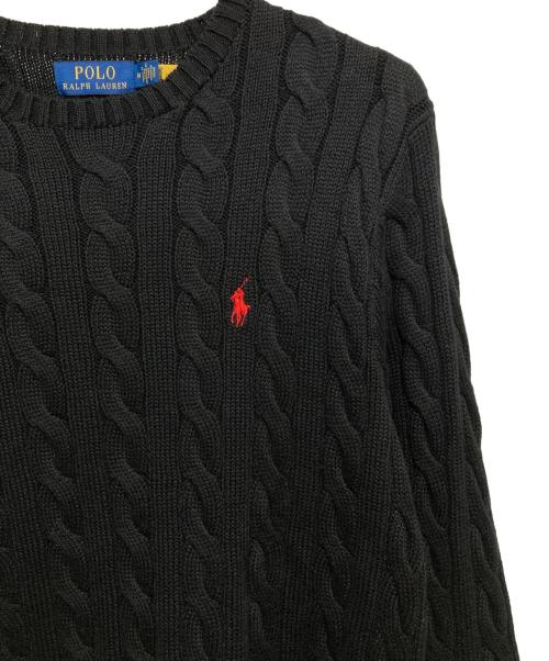 POLO RALPH LAUREN（ポロ・ラルフローレン）POLO RALPH LAUREN (ポロ・ラルフローレン) ケーブルニット コットン セーター ブラック サイズ:Mの古着・服飾アイテム