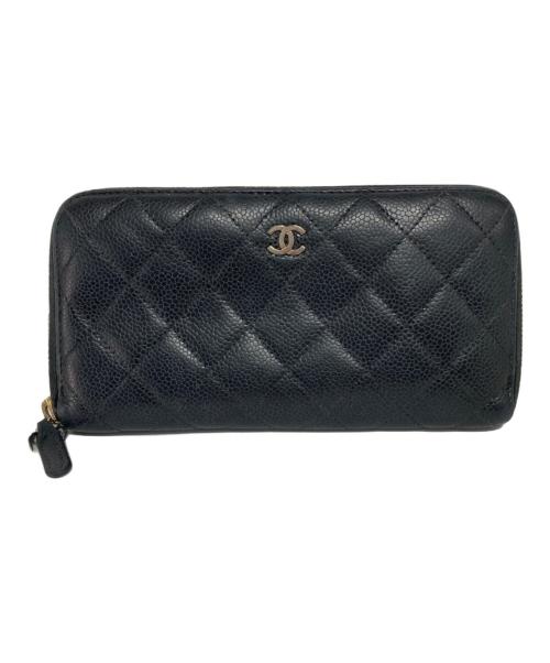 CHANEL（シャネル）CHANEL (シャネル) キャビアスキンマトラッセラウンドジップウォレット ブラック サイズ:-の古着・服飾アイテム
