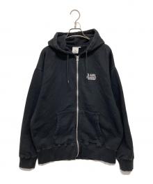 X-GIRL（エックスガール）の古着「CIRCLE MESSAGE AND FACE ZIP UP SWEAT HOODIE」｜ブラック
