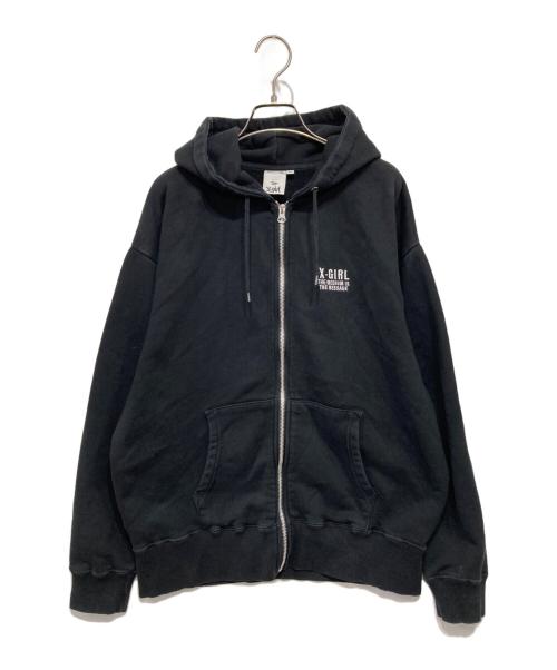 X-GIRL（エックスガール）X-girl (エックスガール) CIRCLE MESSAGE AND FACE ZIP UP SWEAT HOODIE ブラック サイズ:Mの古着・服飾アイテム