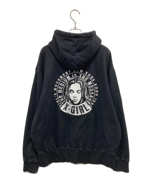 X-GIRL（エックスガール）X-girl (エックスガール) CIRCLE MESSAGE AND FACE ZIP UP SWEAT HOODIE ブラック サイズ:Mの古着・服飾アイテム