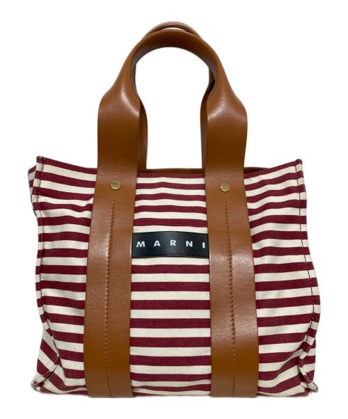 MARNI（マルニ）MARNI (マルニ) ボーダーキャンバストートバッグ レッド×ホワイトの古着・服飾アイテム