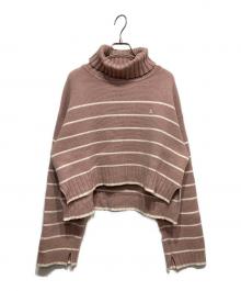 HER LIP TO（ハーリップトゥ）の古着「Striped Turtleneck Knit Pullover」｜ピンク
