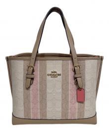 COACH（コーチ）の古着「モリー トート バッグ 25・シグネチャー キャンバス」｜ピンク×アイボリー