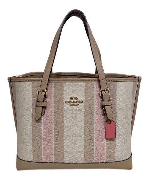 COACH（コーチ）COACH (コーチ) モリー トート バッグ 25・シグネチャー キャンバス ピンク×アイボリー サイズ:-の古着・服飾アイテム